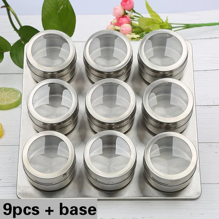 Magnetic Stainless Steel Spice Jars Set – Kitchen Seasoning Containers
