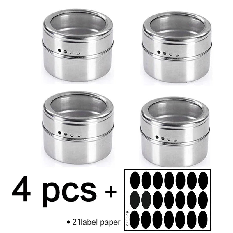 Magnetic Stainless Steel Spice Jars Set – Kitchen Seasoning Containers