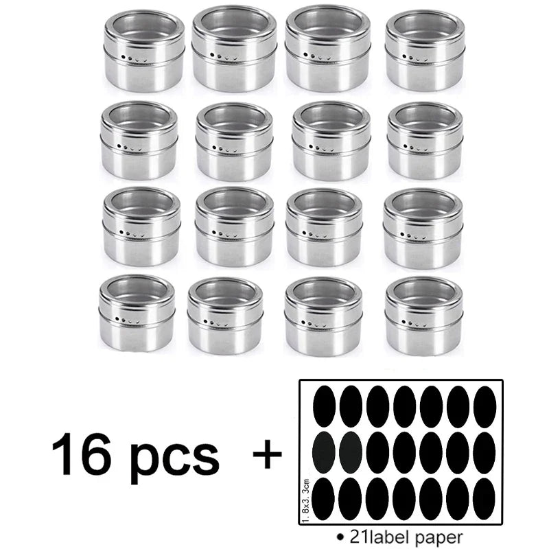 Magnetic Stainless Steel Spice Jars Set – Kitchen Seasoning Containers