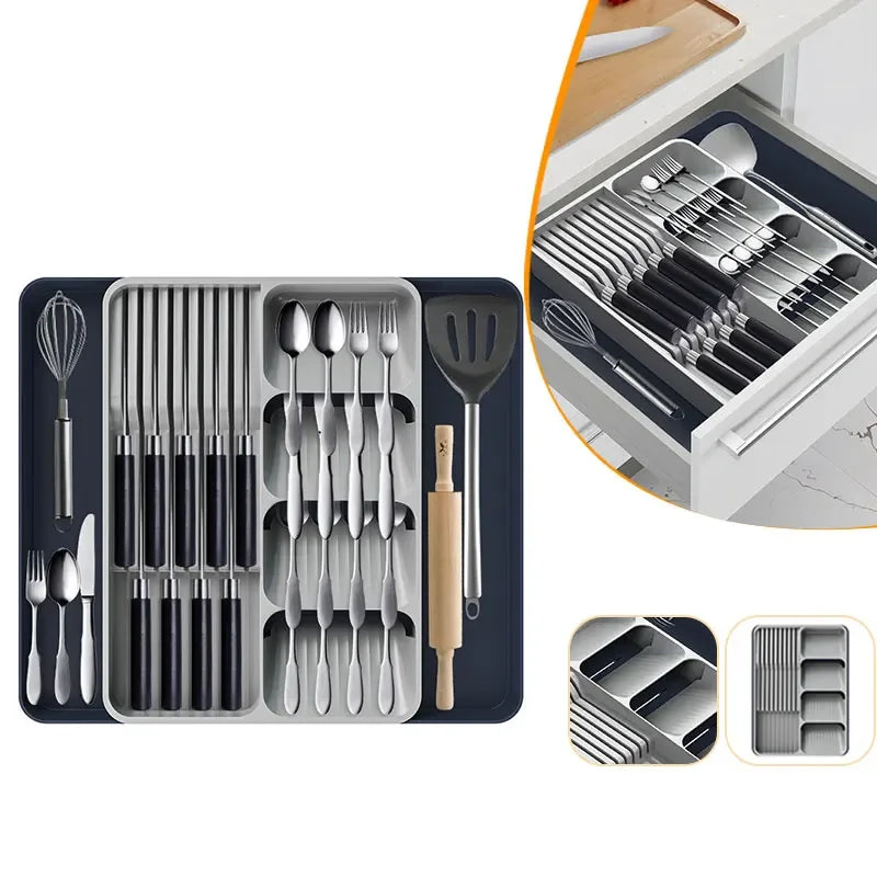 Expandable Cutlery Drawer Organizer with Knife Holder–Kitchen Utensil