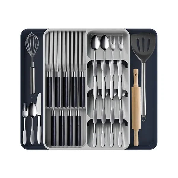 Expandable Cutlery Drawer Organizer with Knife Holder–Kitchen Utensil