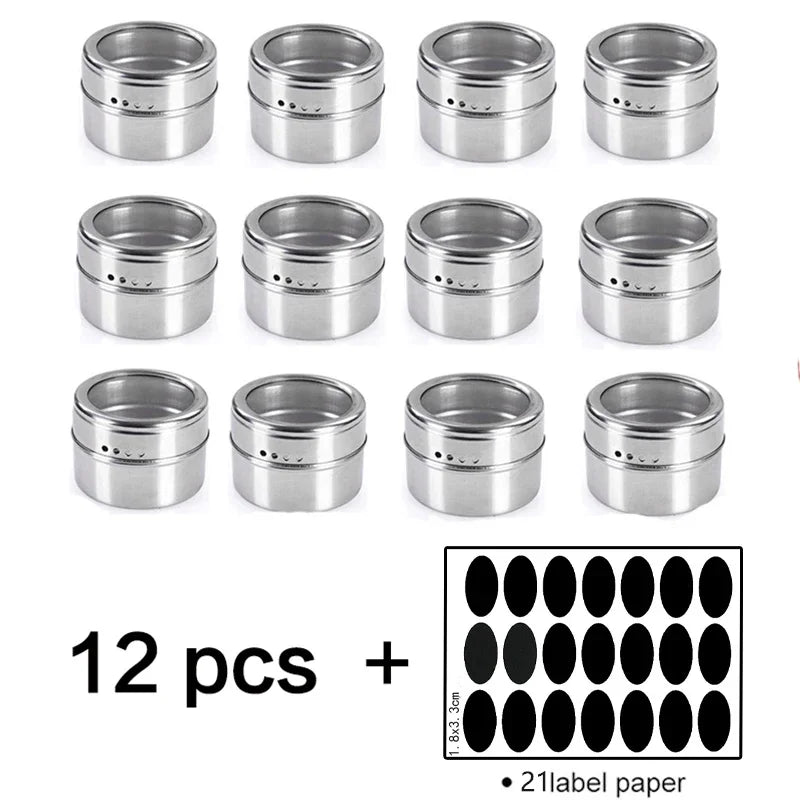 Magnetic Stainless Steel Spice Jars Set – Kitchen Seasoning Containers
