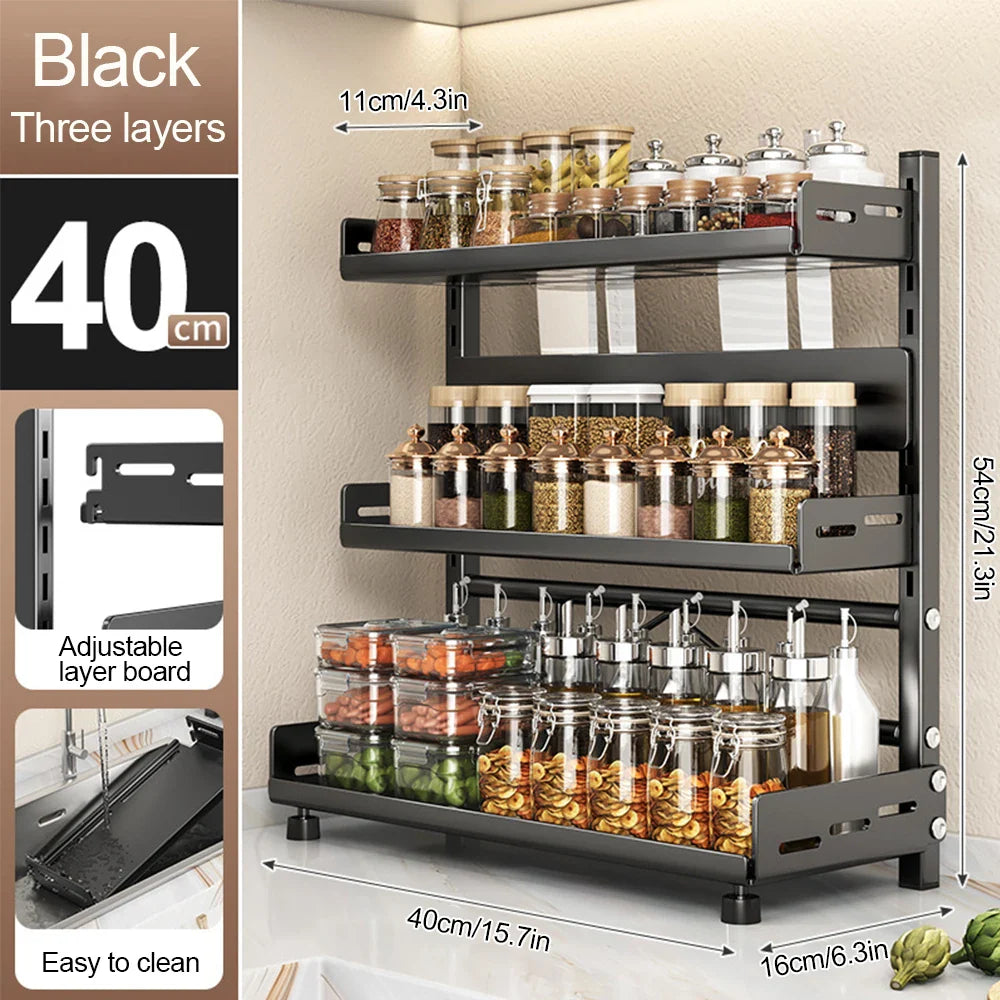 3-Tier Adjustable Spice Rack Organizer–Kitchen Seasoning Storage Shelf