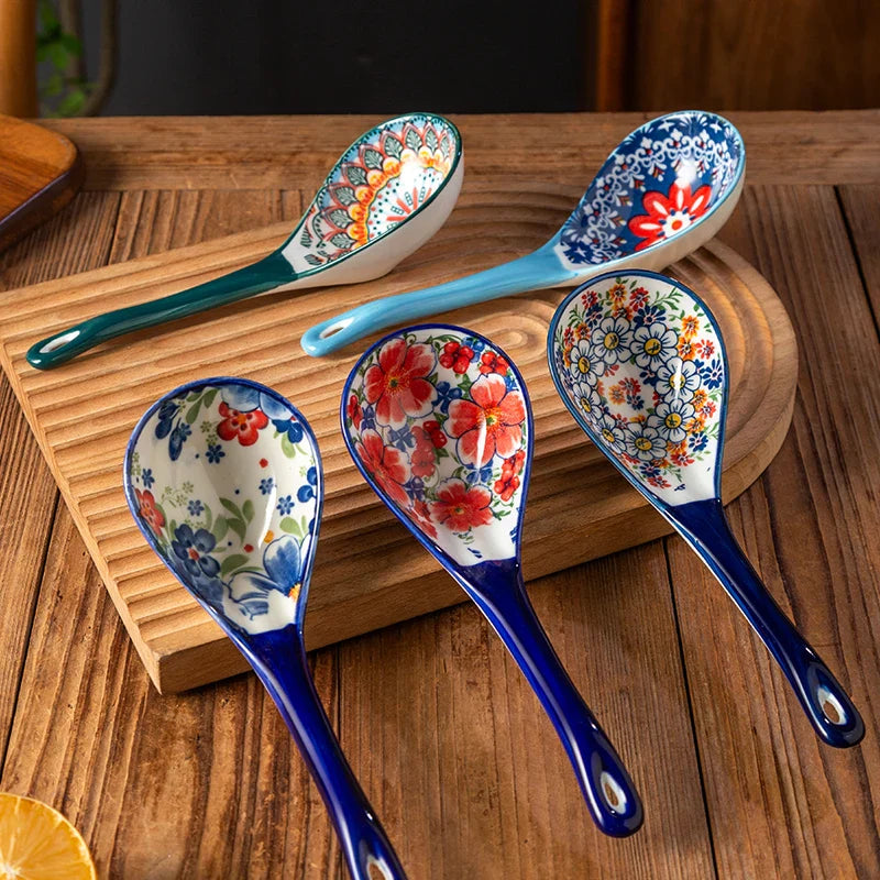 Bohemian Ceramic Ladle Household Large Scoop Spoon –Kitchen Soup Spoon