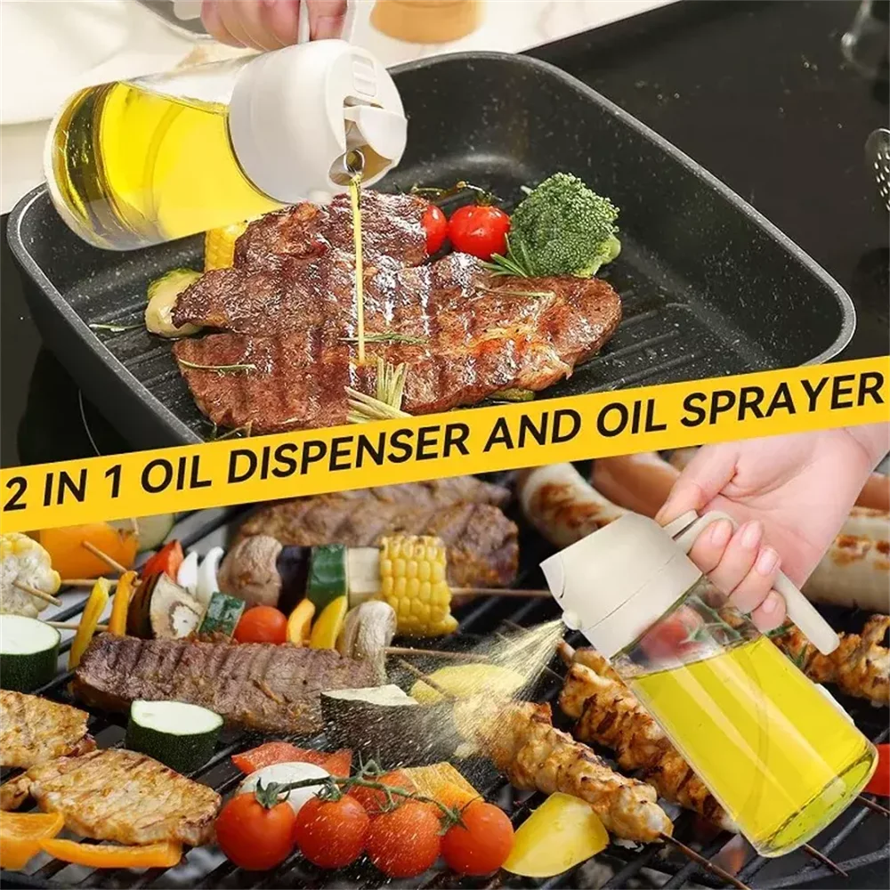 2-in-1 Olive Oil Sprayer & Pourer – Kitchen Oil Dispenser Bottle