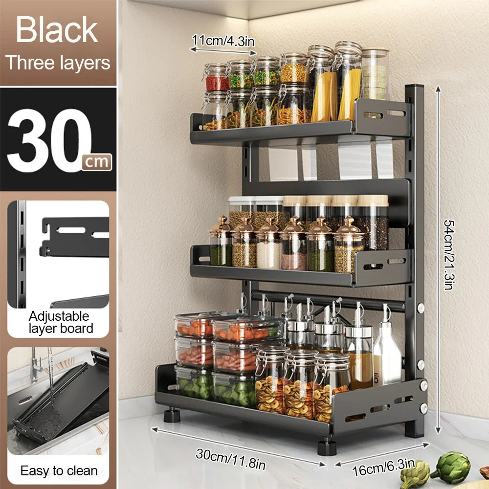 3-Tier Adjustable Spice Rack Organizer–Kitchen Seasoning Storage Shelf