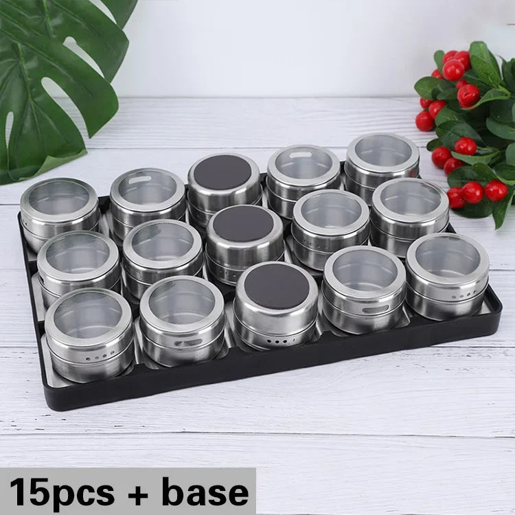 Magnetic Stainless Steel Spice Jars Set – Kitchen Seasoning Containers
