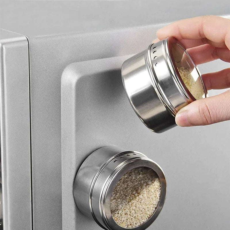 Magnetic Stainless Steel Spice Jars Set – Kitchen Seasoning Containers