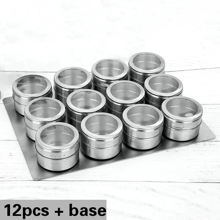 Magnetic Stainless Steel Spice Jars Set – Kitchen Seasoning Containers