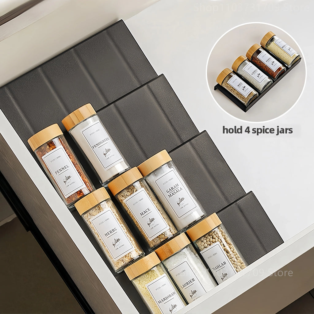4-Layer Adjustable Spice Drawer Organizer – Kitchen Seasoning Rack