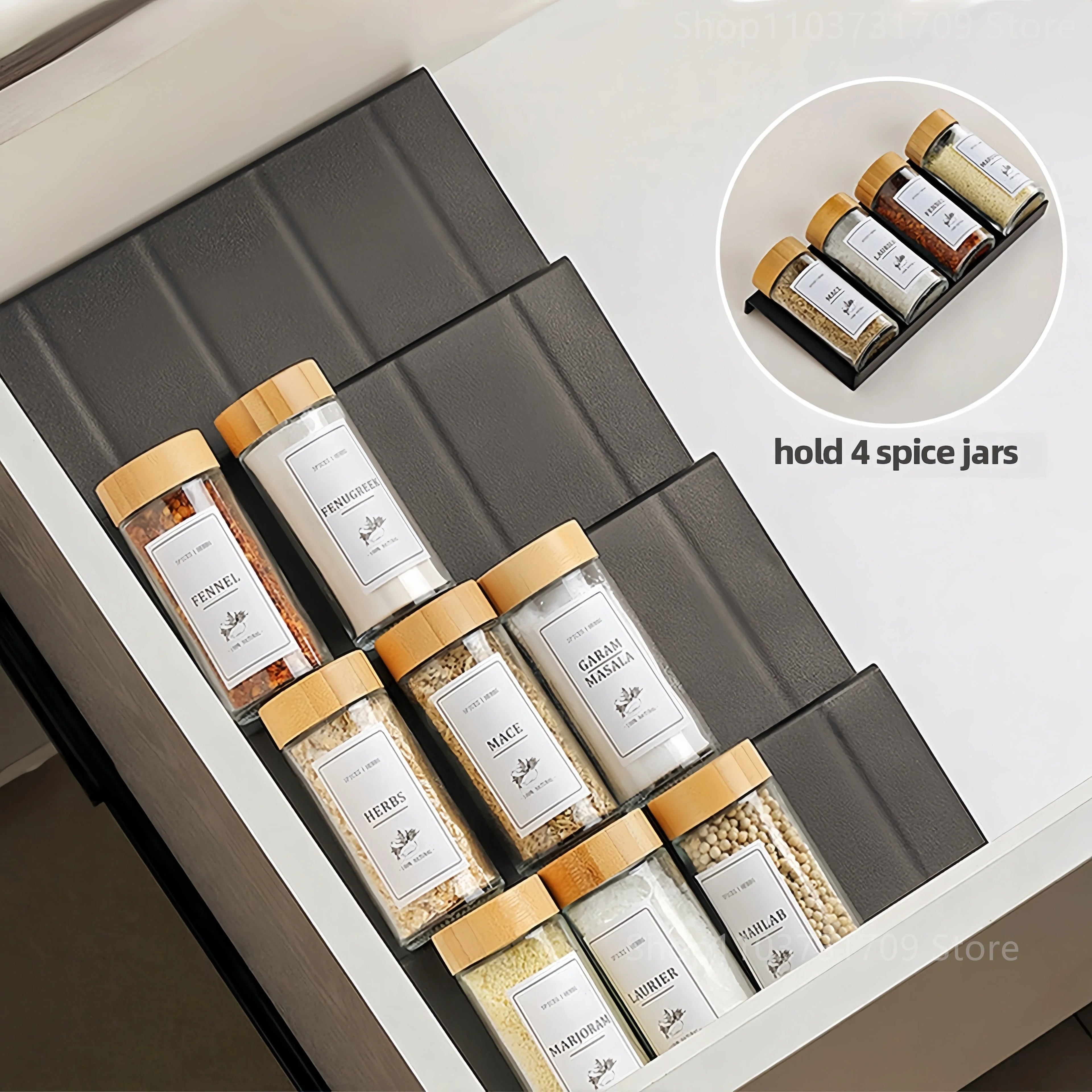 4-Layer Adjustable Spice Drawer Organizer – Kitchen Seasoning Rack