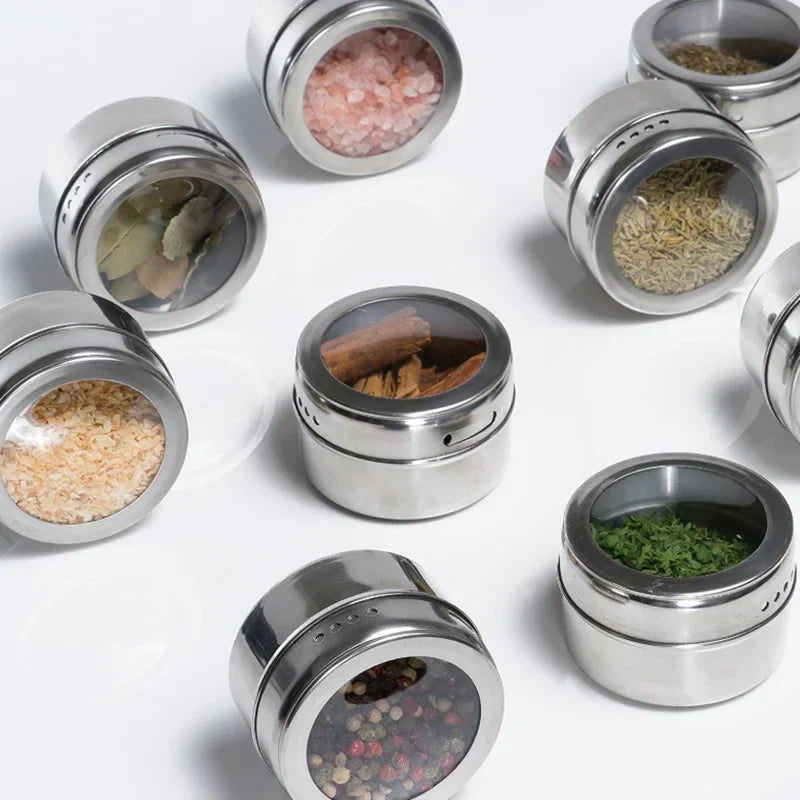 Magnetic Stainless Steel Spice Jars Set – Kitchen Seasoning Containers