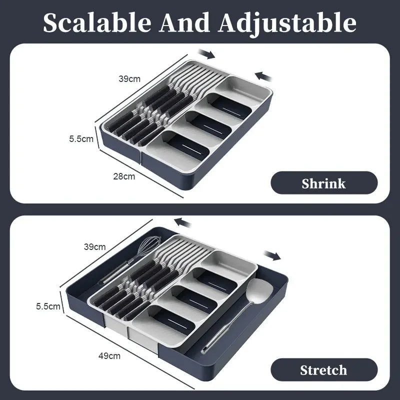 Expandable Cutlery Drawer Organizer with Knife Holder–Kitchen Utensil