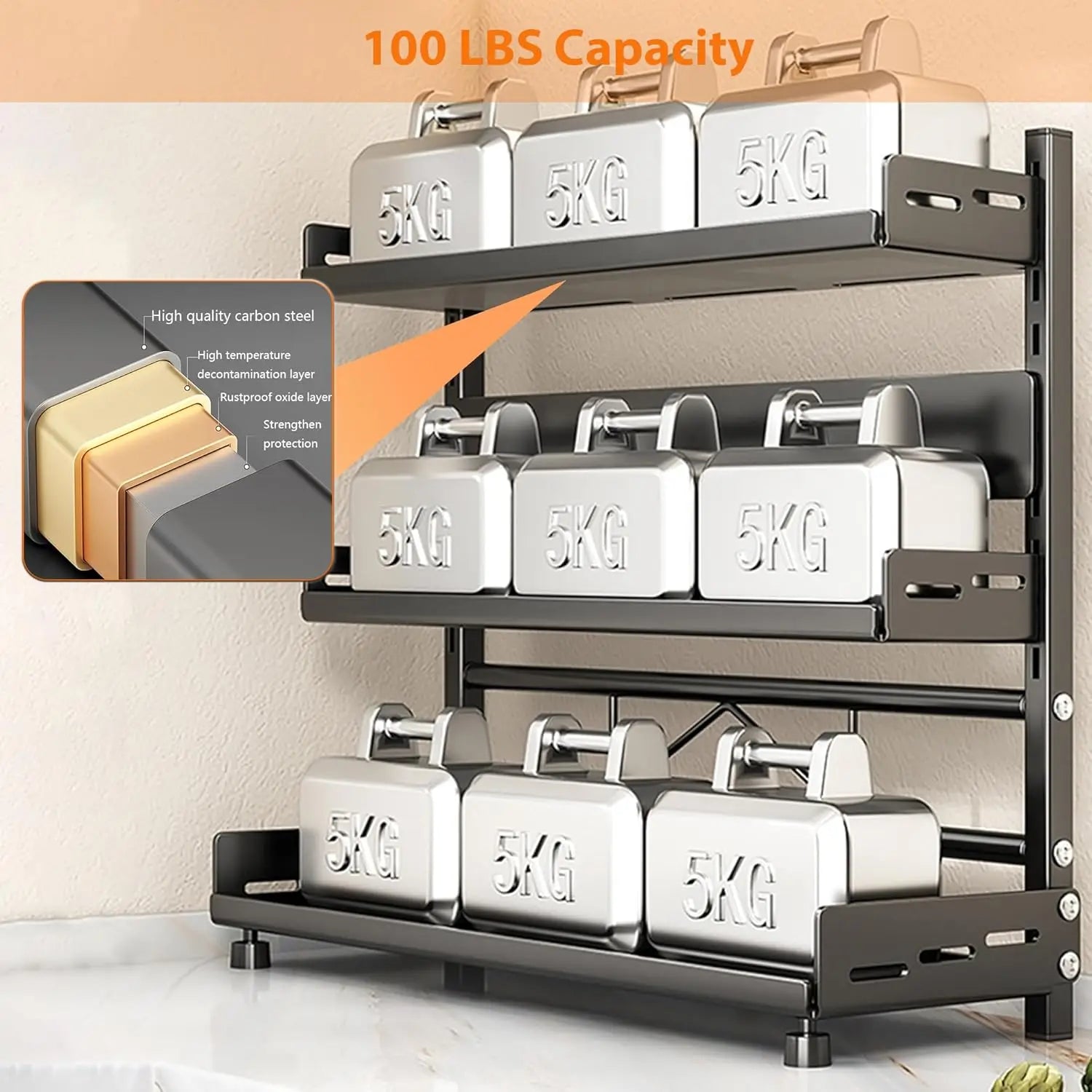 3-Tier Adjustable Spice Rack Organizer–Kitchen Seasoning Storage Shelf