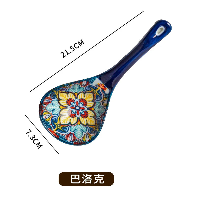 Bohemian Ceramic Ladle Household Large Scoop Spoon –Kitchen Soup Spoon