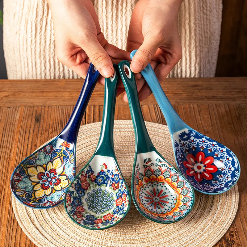 Bohemian Ceramic Ladle Household Large Scoop Spoon –Kitchen Soup Spoon