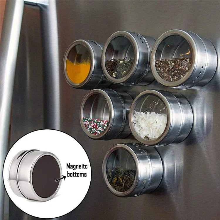 Magnetic Stainless Steel Spice Jars Set – Kitchen Seasoning Containers