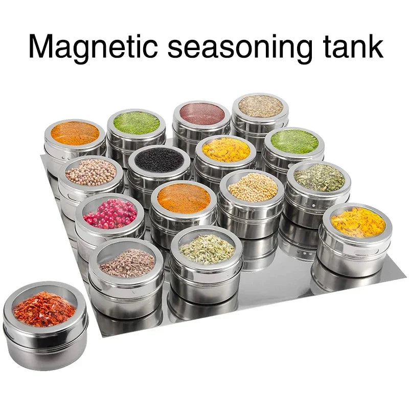 Magnetic Stainless Steel Spice Jars Set – Kitchen Seasoning Containers