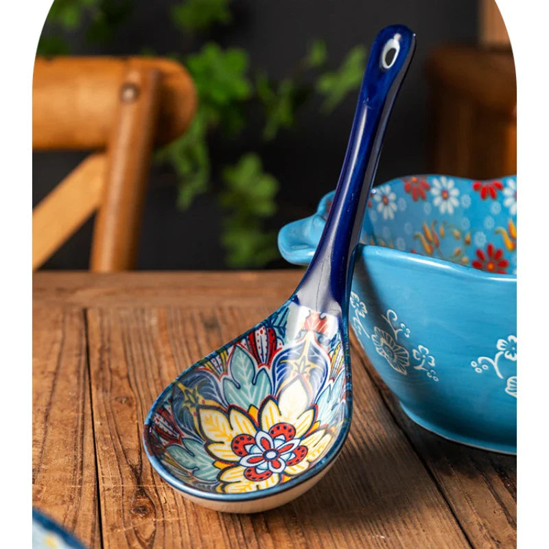Bohemian Ceramic Ladle Household Large Scoop Spoon –Kitchen Soup Spoon
