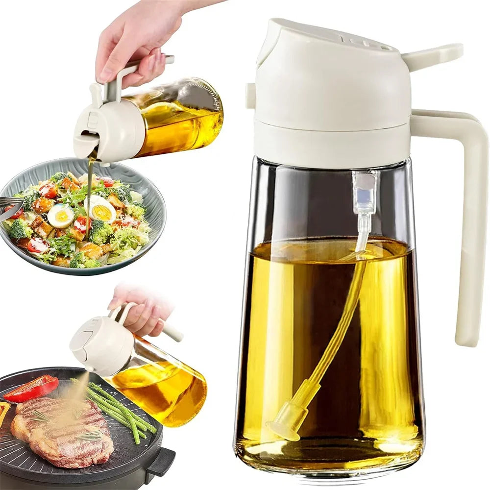2-in-1 Olive Oil Sprayer & Pourer – Kitchen Oil Dispenser Bottle