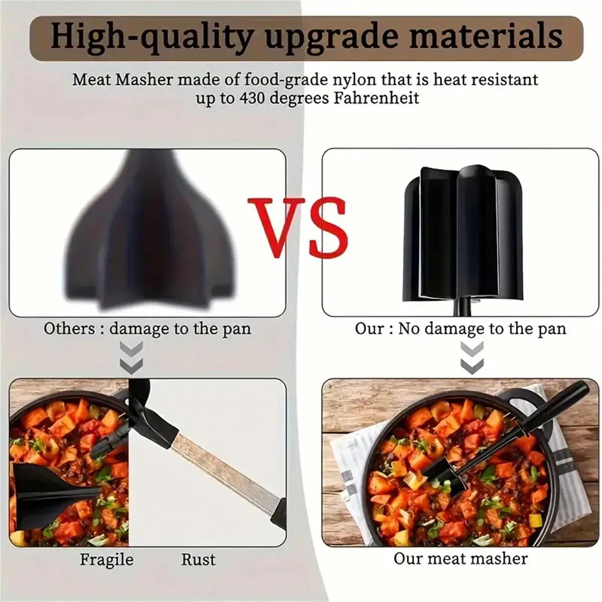 Ground Beef Smasher – Stainless Steel Meat Chopper
