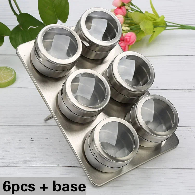 Magnetic Stainless Steel Spice Jars Set – Kitchen Seasoning Containers