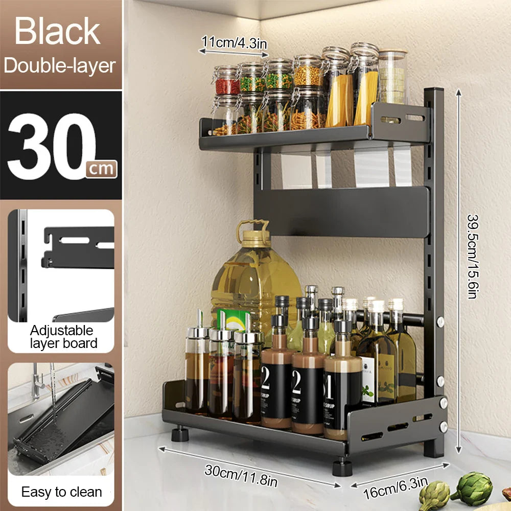 3-Tier Adjustable Spice Rack Organizer–Kitchen Seasoning Storage Shelf