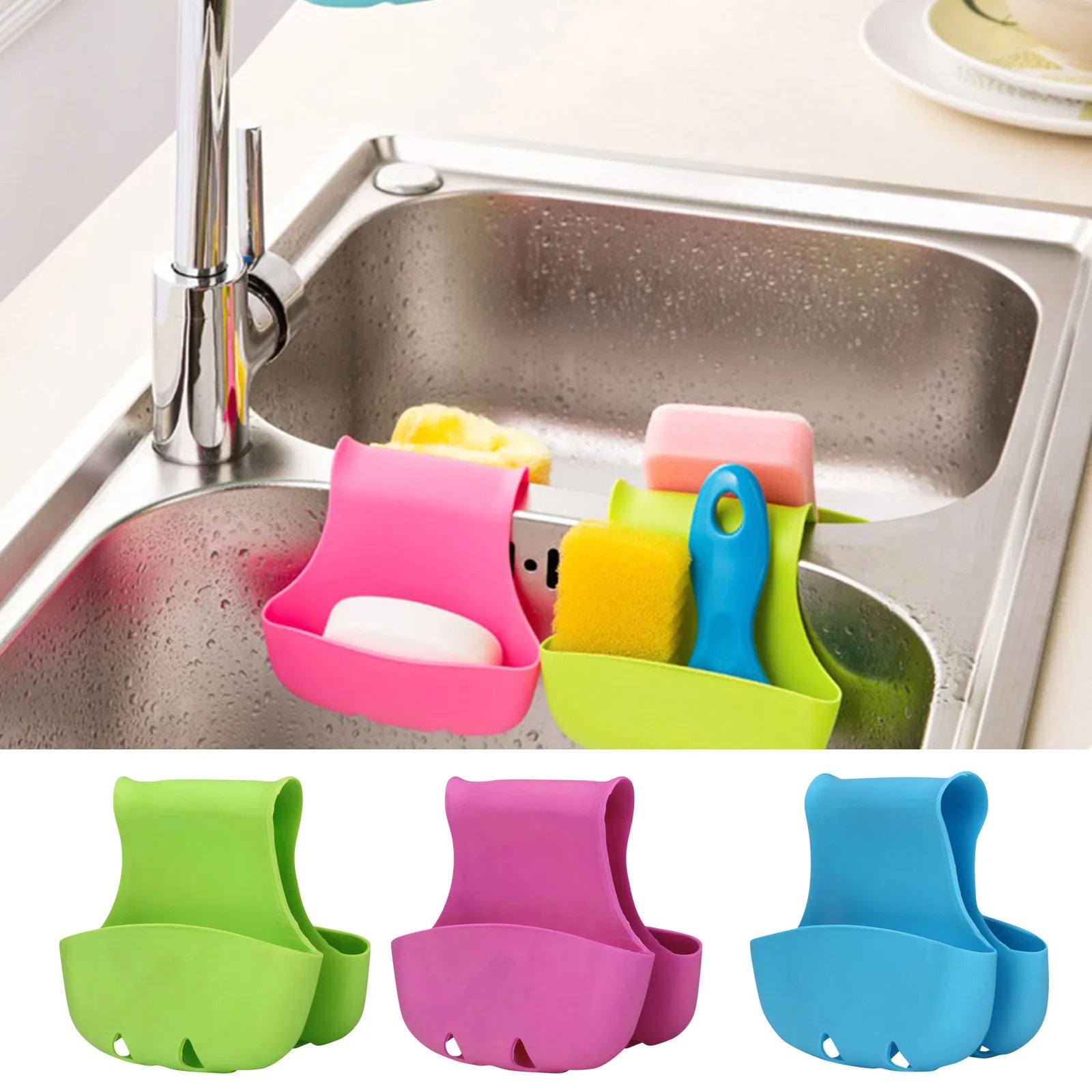 Double Sink Caddy Organizer – Kitchen Sponge & Soap Holder Rack