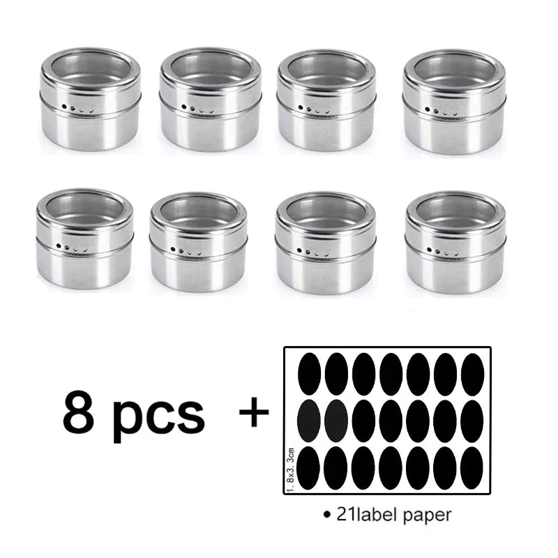 Magnetic Stainless Steel Spice Jars Set – Kitchen Seasoning Containers