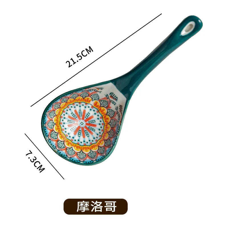 Bohemian Ceramic Ladle Household Large Scoop Spoon –Kitchen Soup Spoon
