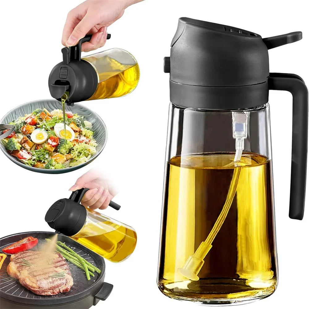 2-in-1 Olive Oil Sprayer & Pourer – Kitchen Oil Dispenser Bottle