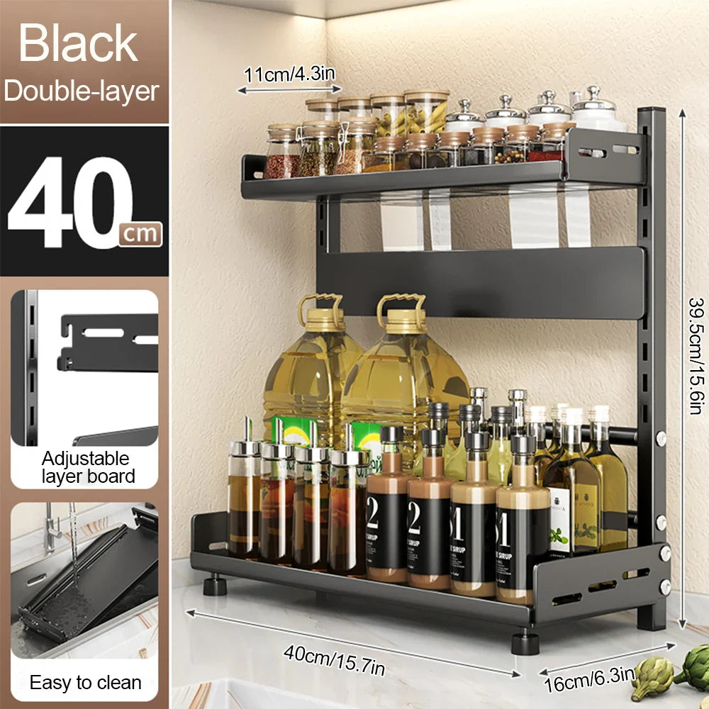 3-Tier Adjustable Spice Rack Organizer–Kitchen Seasoning Storage Shelf