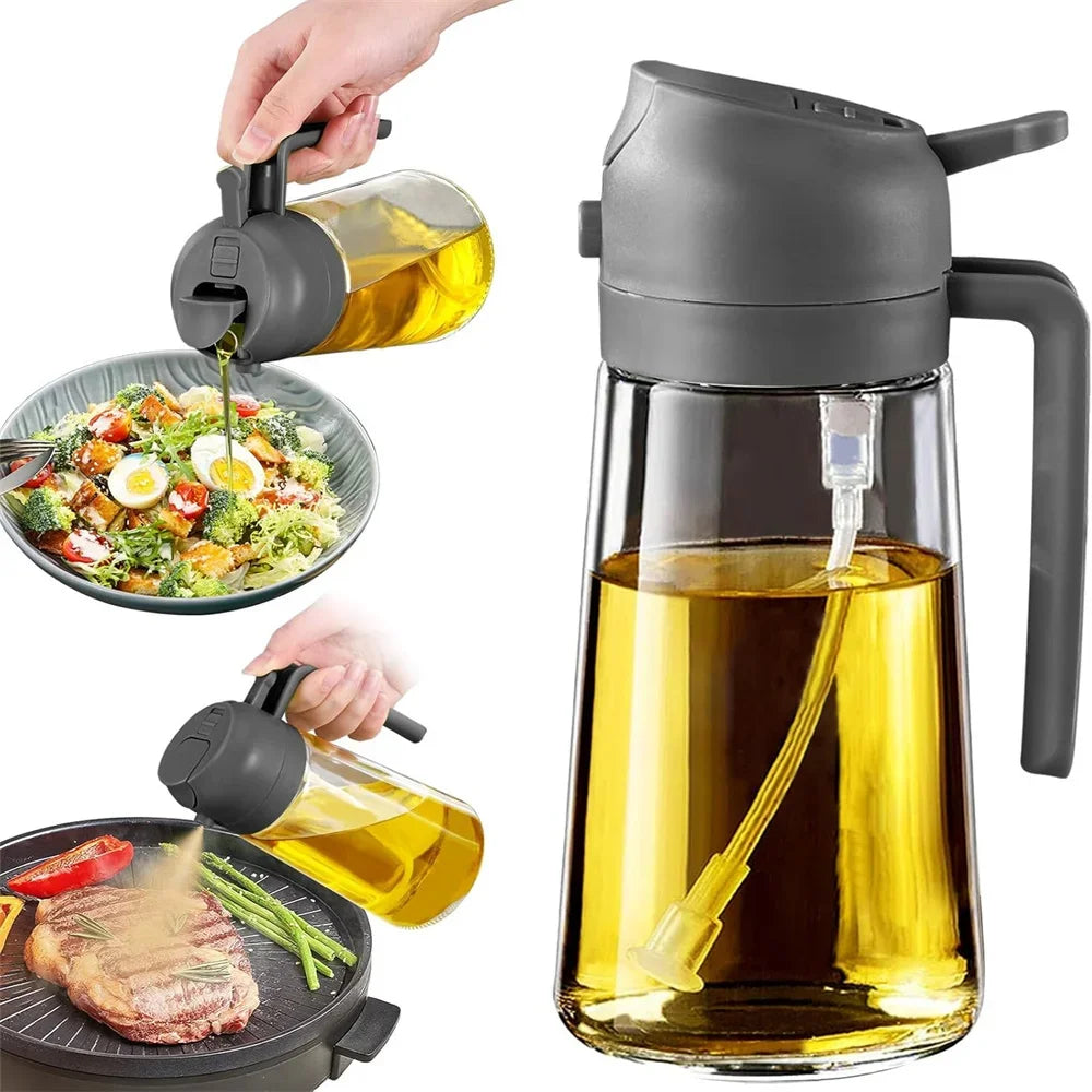 2-in-1 Olive Oil Sprayer & Pourer – Kitchen Oil Dispenser Bottle