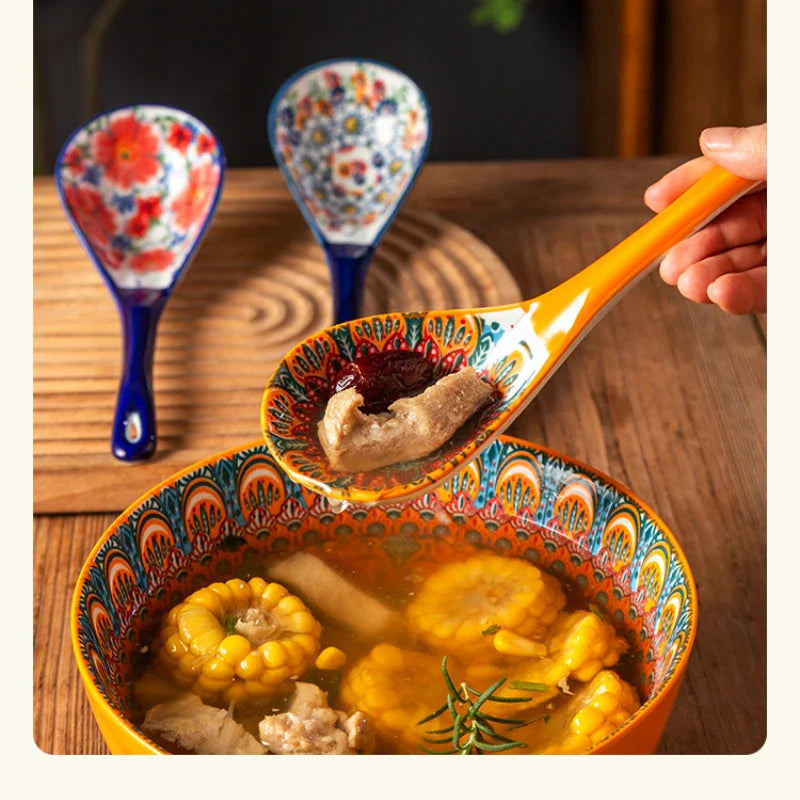 Bohemian Ceramic Ladle Household Large Scoop Spoon –Kitchen Soup Spoon